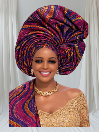 CRZ 2-in-1 Damask Brocade Auto Gele Set