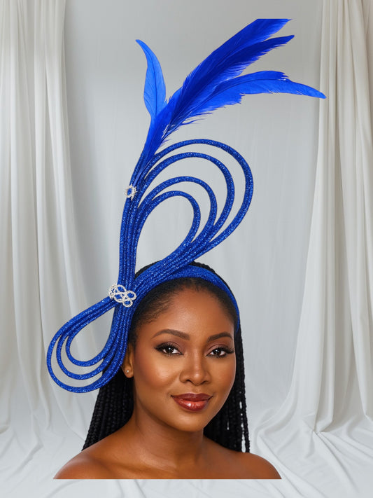 Crescenza Royal Sapphire Fascinator with Feathers