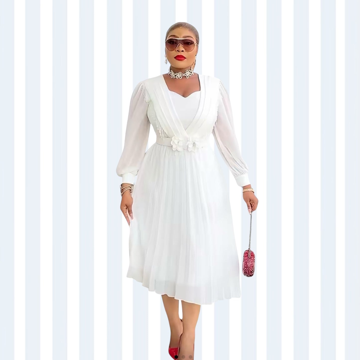 ART Pleated Midi Dress With Beaded Detailing