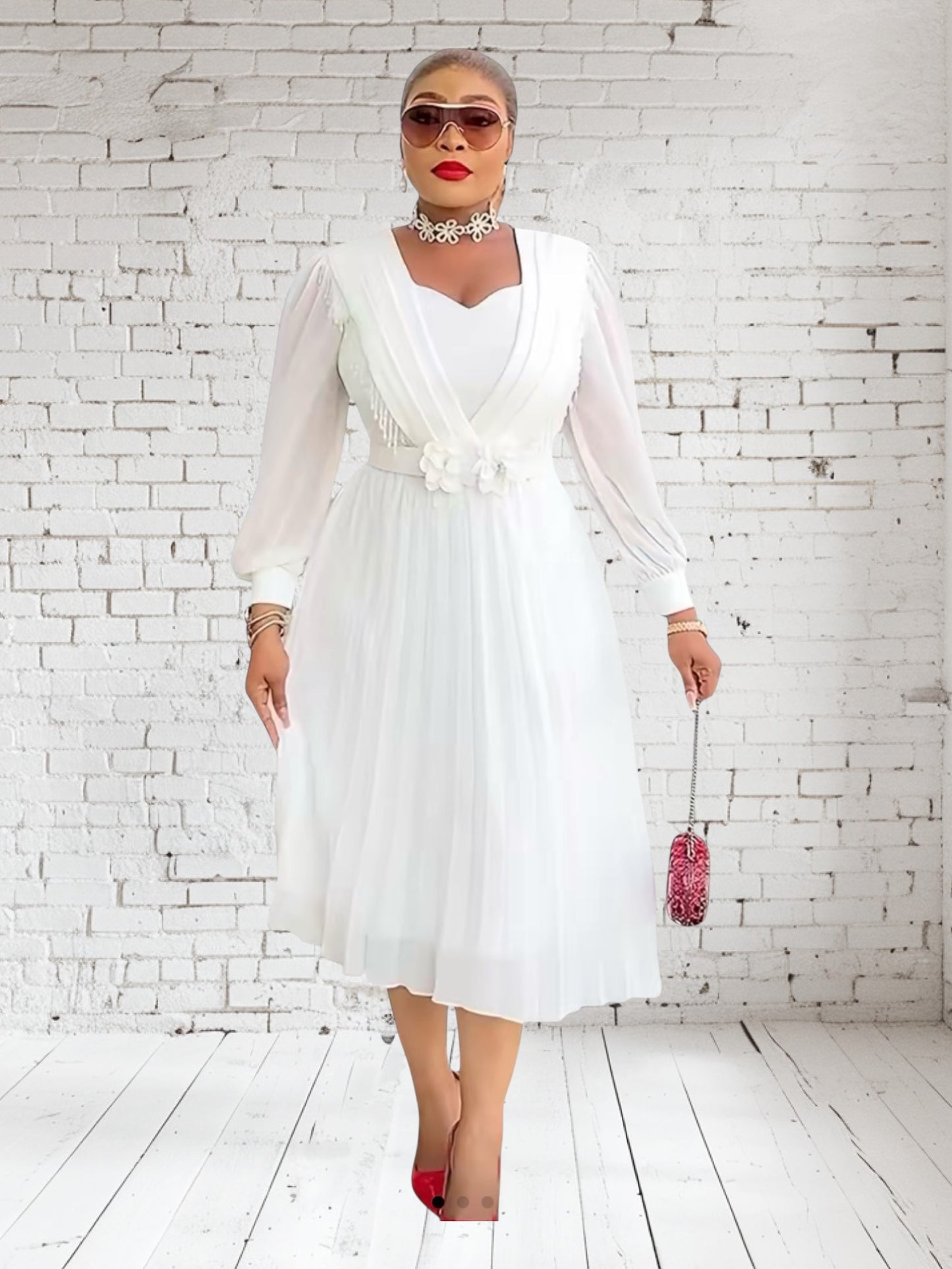 ART Pleated Midi Dress With Beaded Detailing