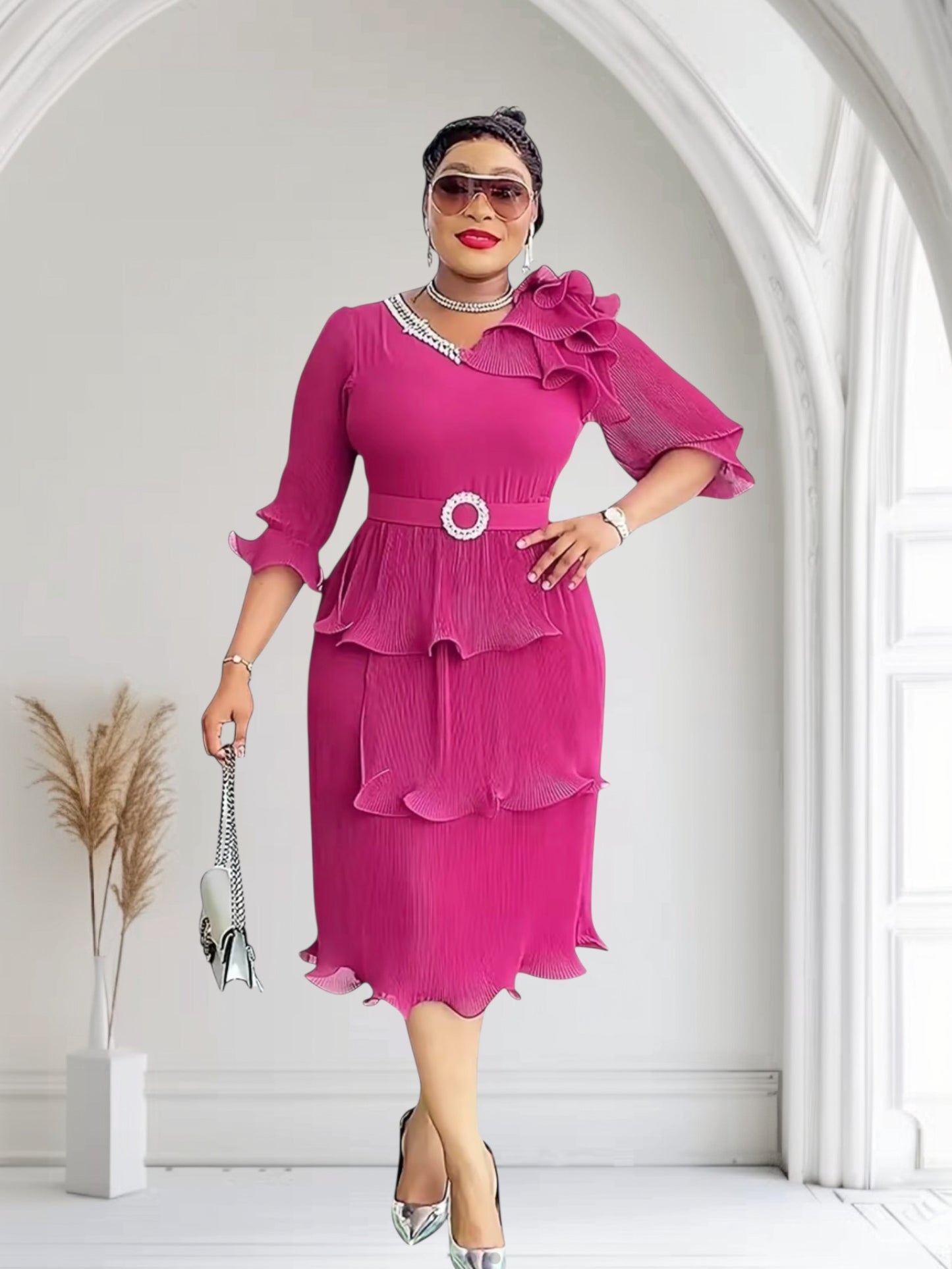 ART Elegant Ruffle Midi Dress