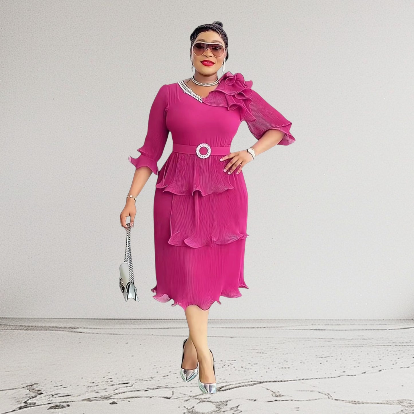 ART Elegant Ruffle Midi Dress