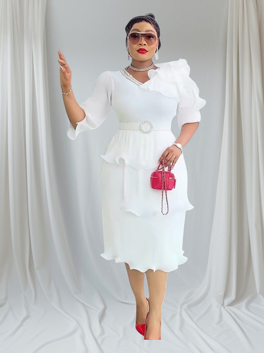 ART Elegant Ruffle Midi Dress