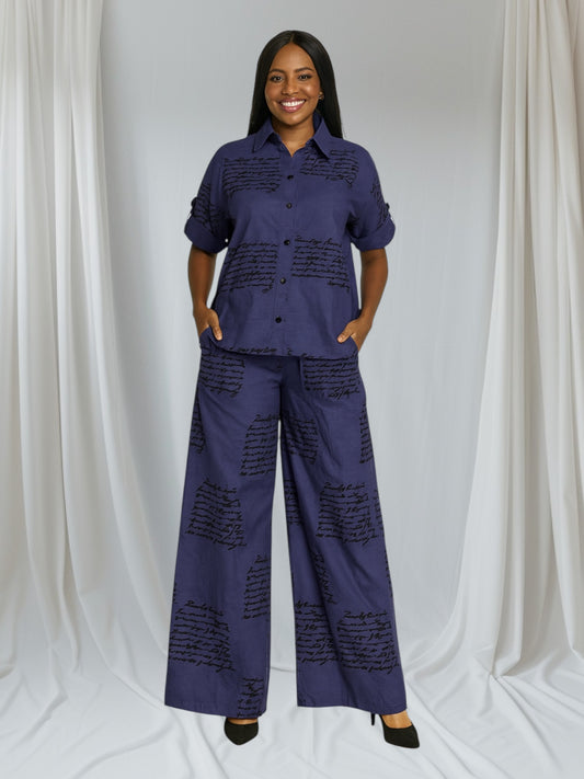 CRZ Elegant Top and Palazzo Pant Trouser Set