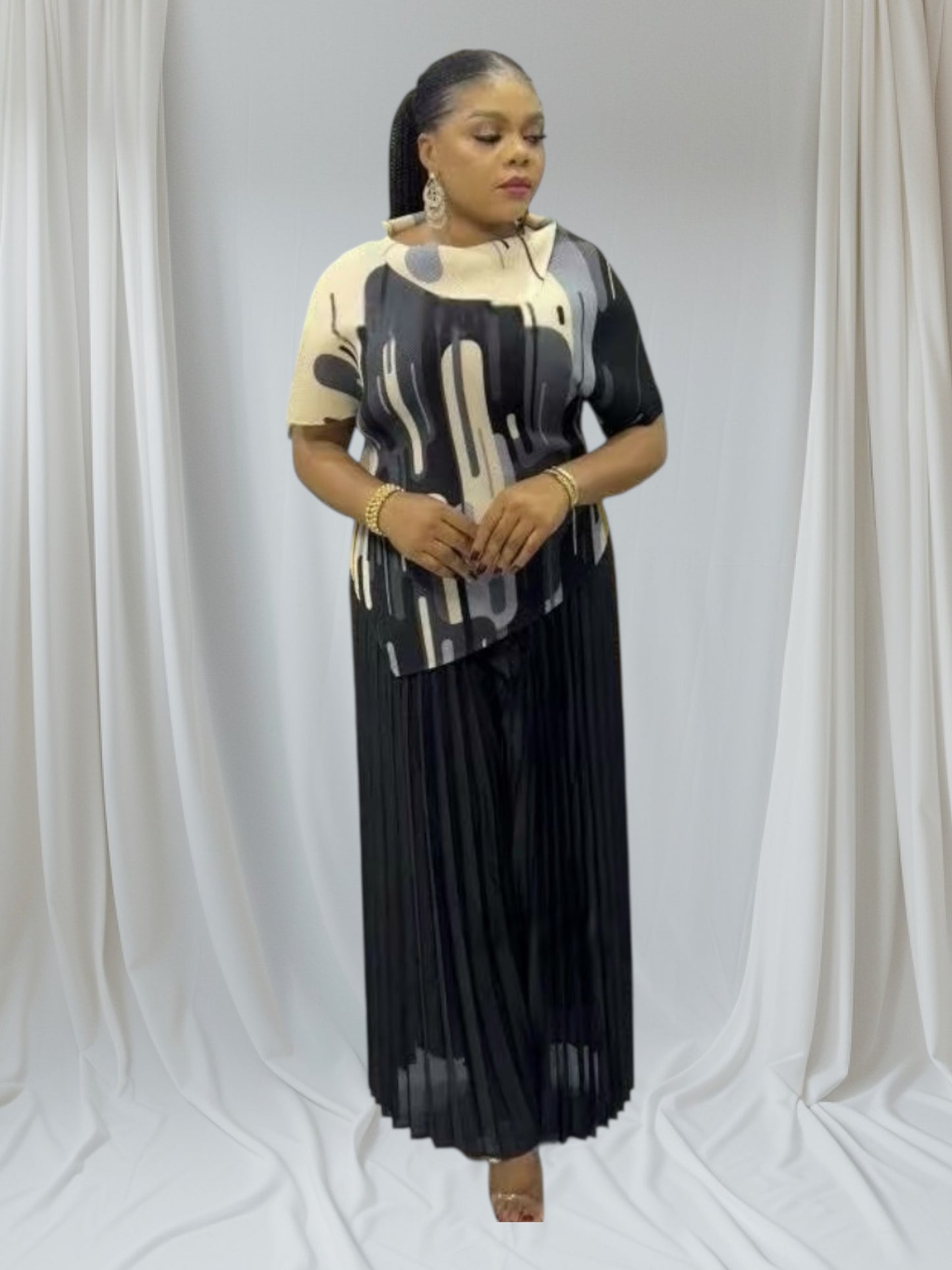 CRZ Miyaki Pleated Top and Pant Trouser 2PC Set