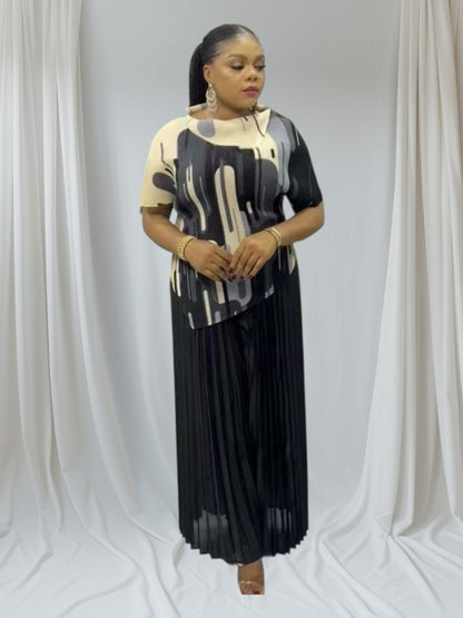CRZ Miyaki Pleated Top and Pant Trouser 2PC Set