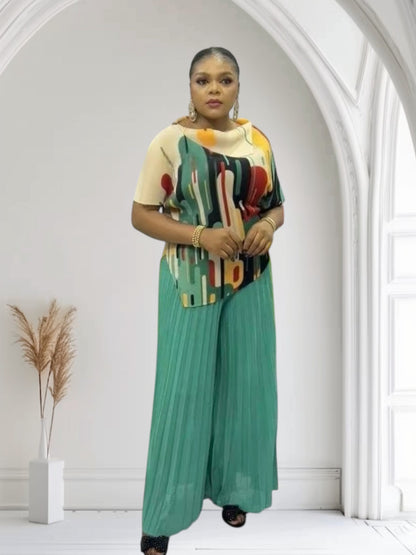 CRZ Miyaki Pleated Top and Pant Trouser 2PC Set