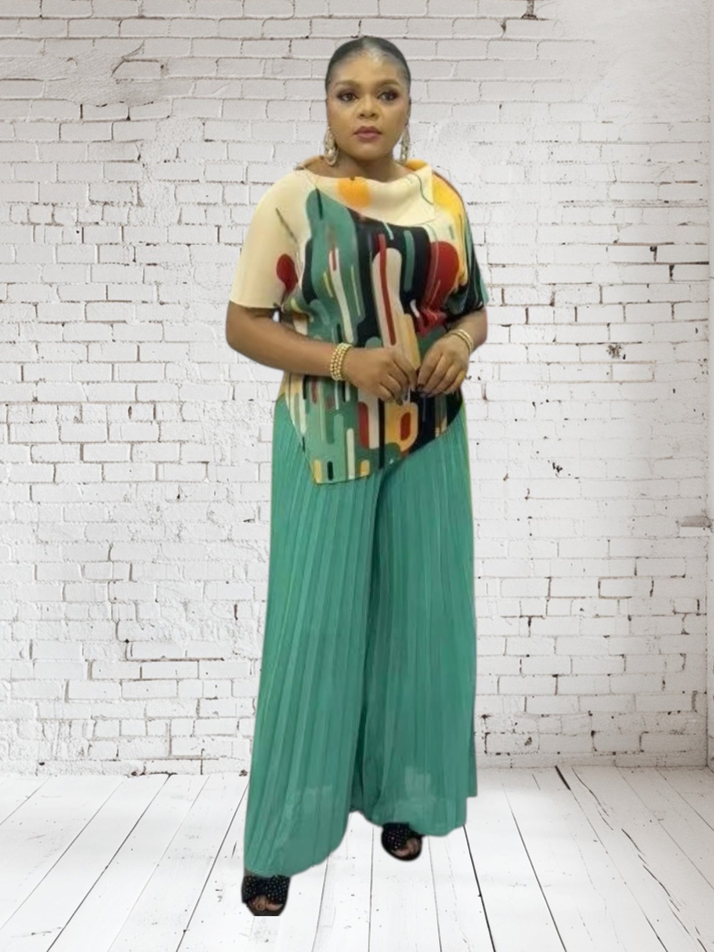 CRZ Miyaki Pleated Top and Pant Trouser 2PC Set