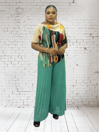 CRZ Miyaki Pleated Top and Pant Trouser 2PC Set