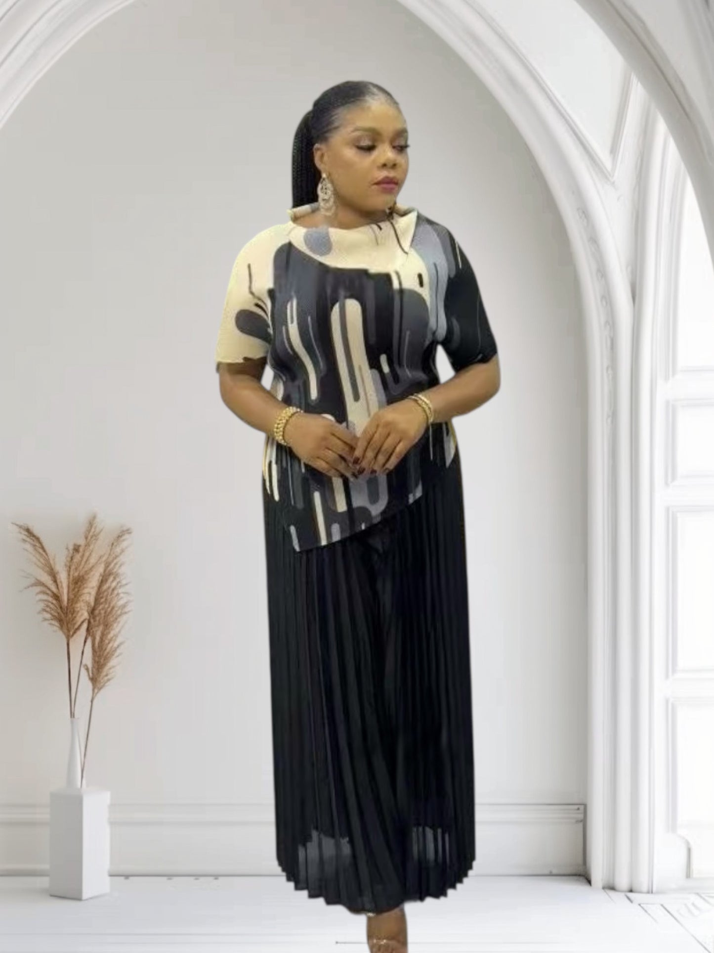 CRZ Miyaki Pleated Top and Pant Trouser 2PC Set