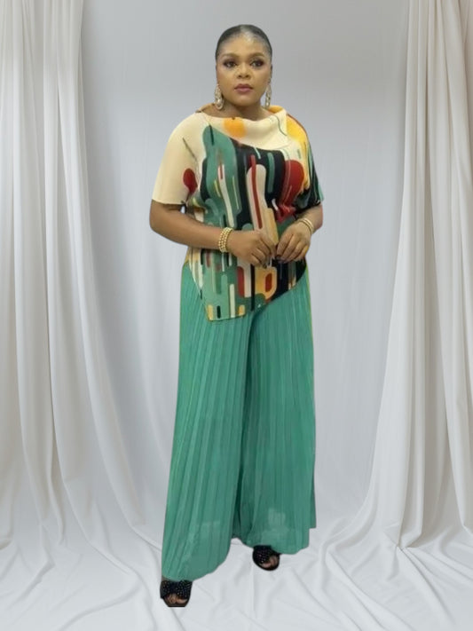 CRZ Miyaki Pleated Top and Pant Trouser 2PC Set