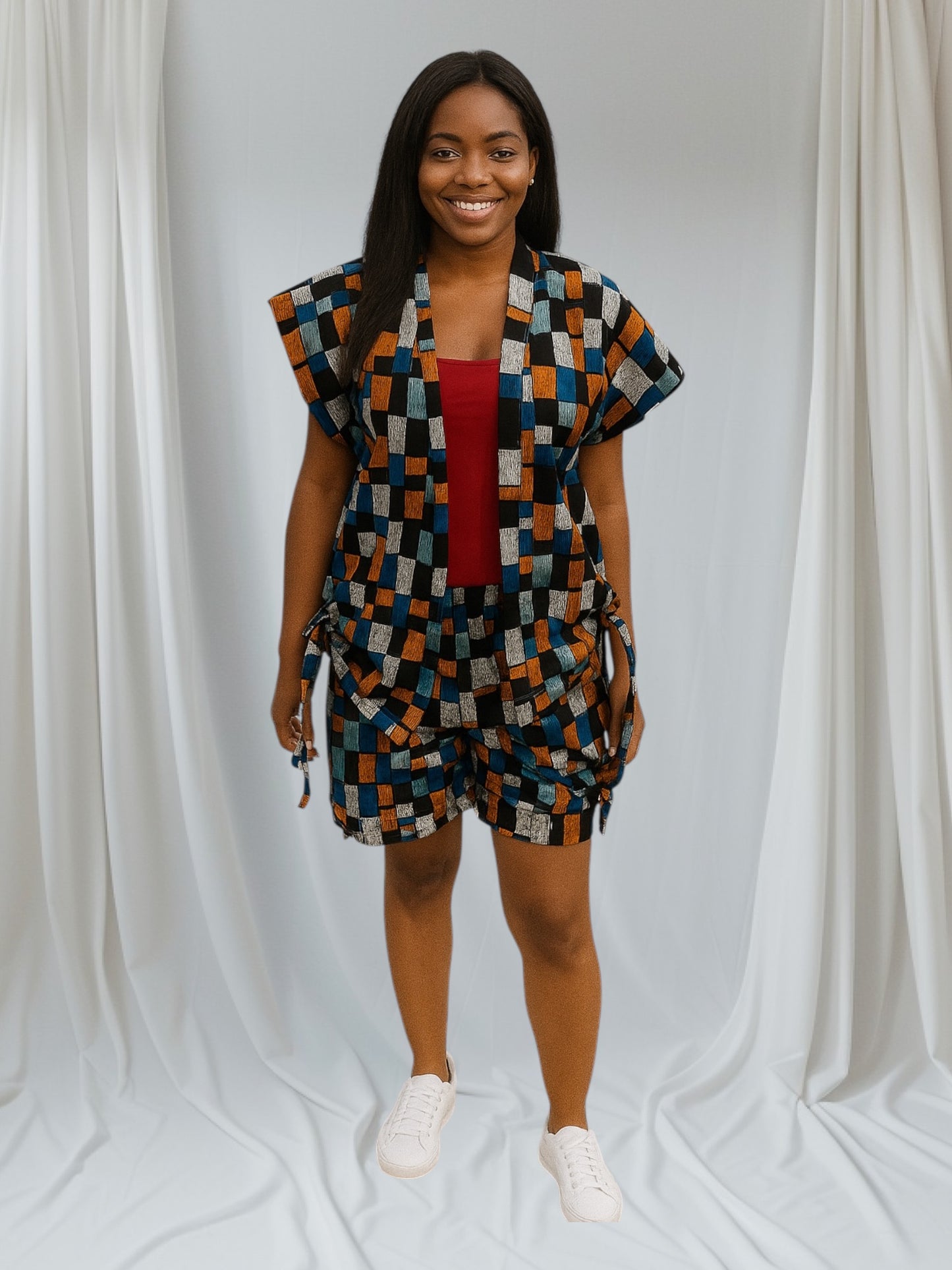 CRZ Vibrant Multicolor Kimono Jacket and Short Pant 2PC Set