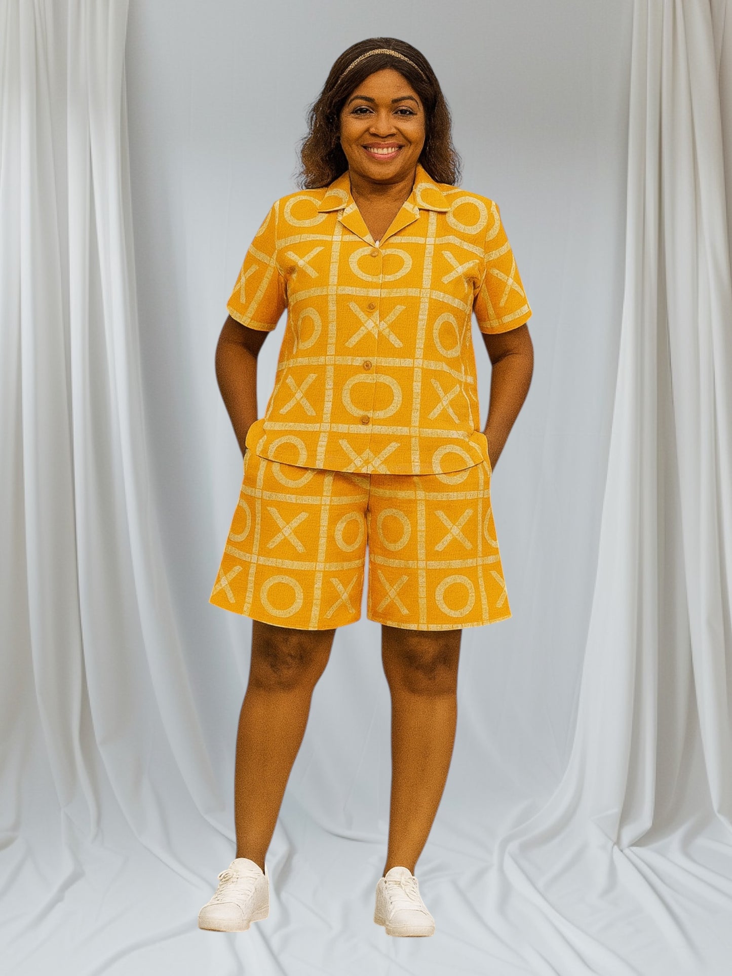 CRZ XO Print Overlapping Back Opening Shirt and Short Pant