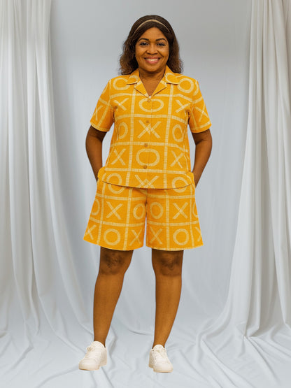 CRZ XO Print Overlapping Back Opening Shirt and Short Pant