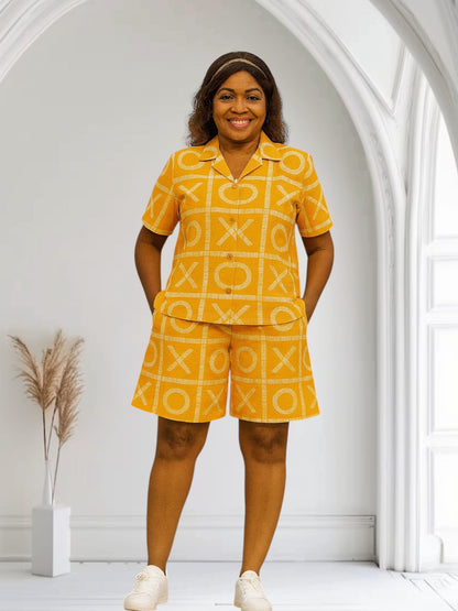 CRZ XO Print Overlapping Back Opening Shirt and Short Pant