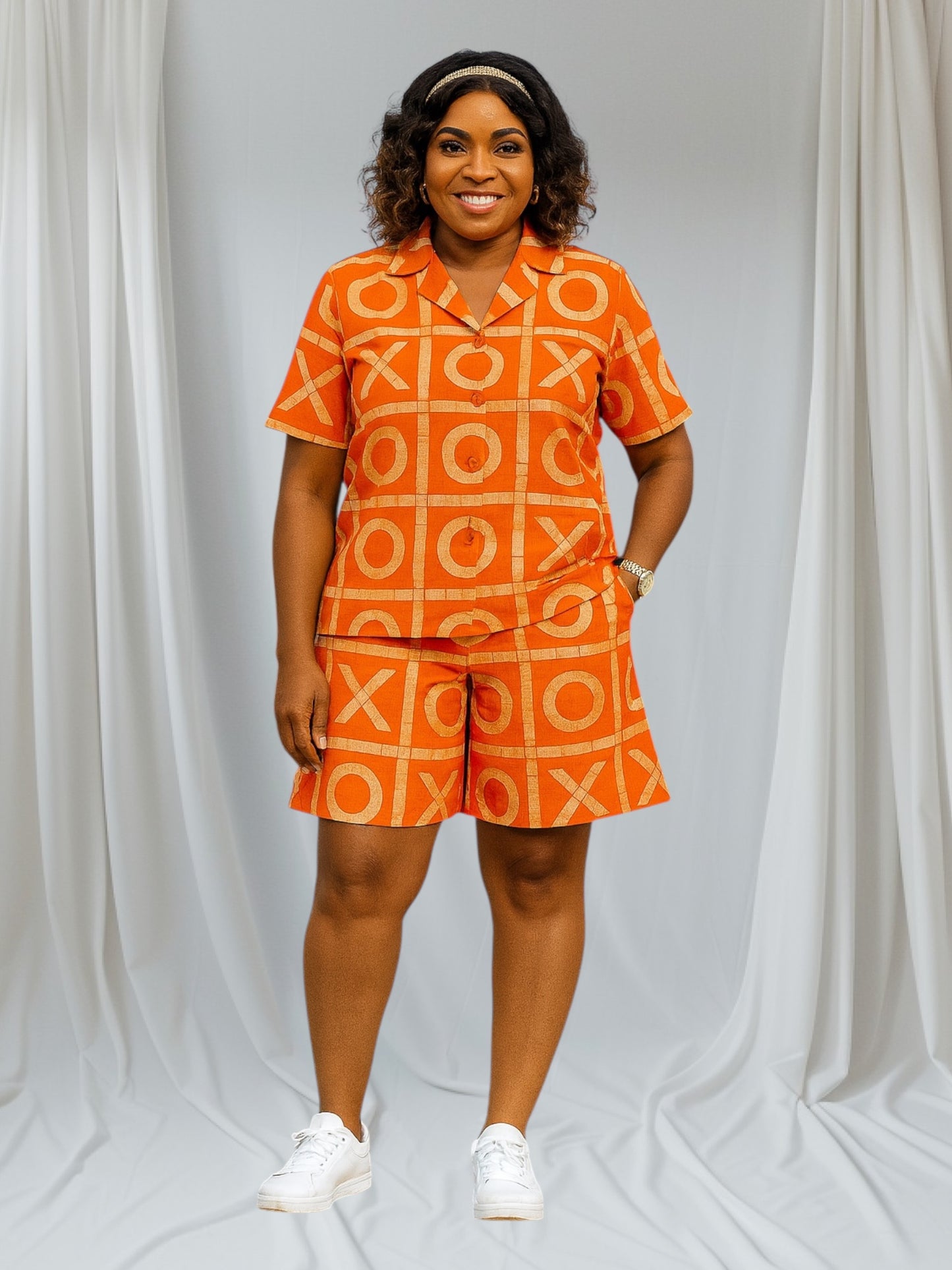 CRZ XO Print Overlapping Back Opening Shirt and Short Pant