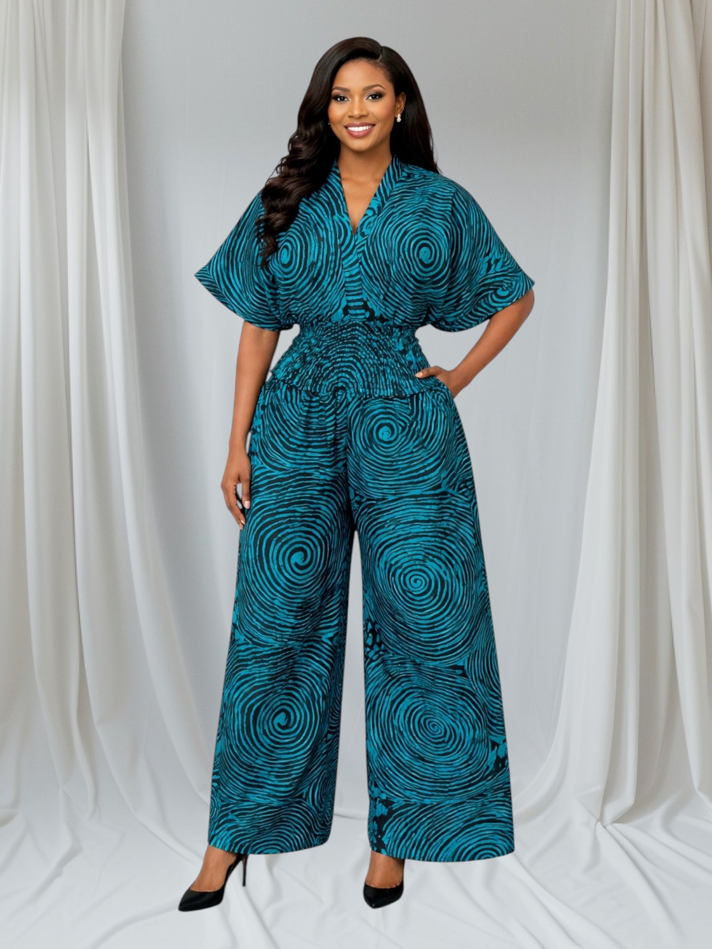 CRZ Vibrant Ankara Crop Top and Palazzo Trousers Set