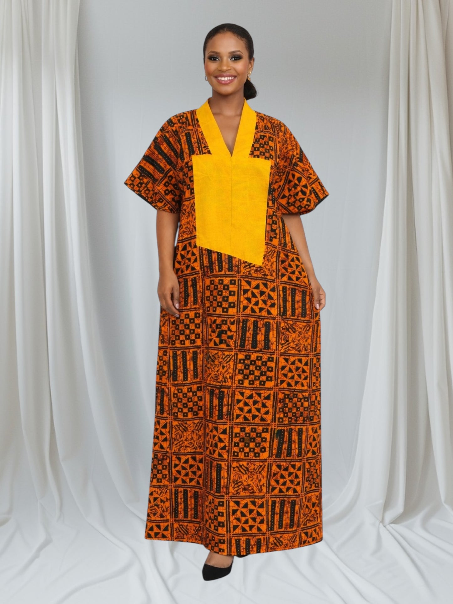 CRZ Elegant Ankara With Aso Oke Kaftan Dress