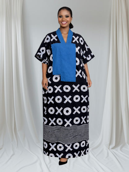 CRZ Elegant Ankara With Aso Oke Kaftan Dress