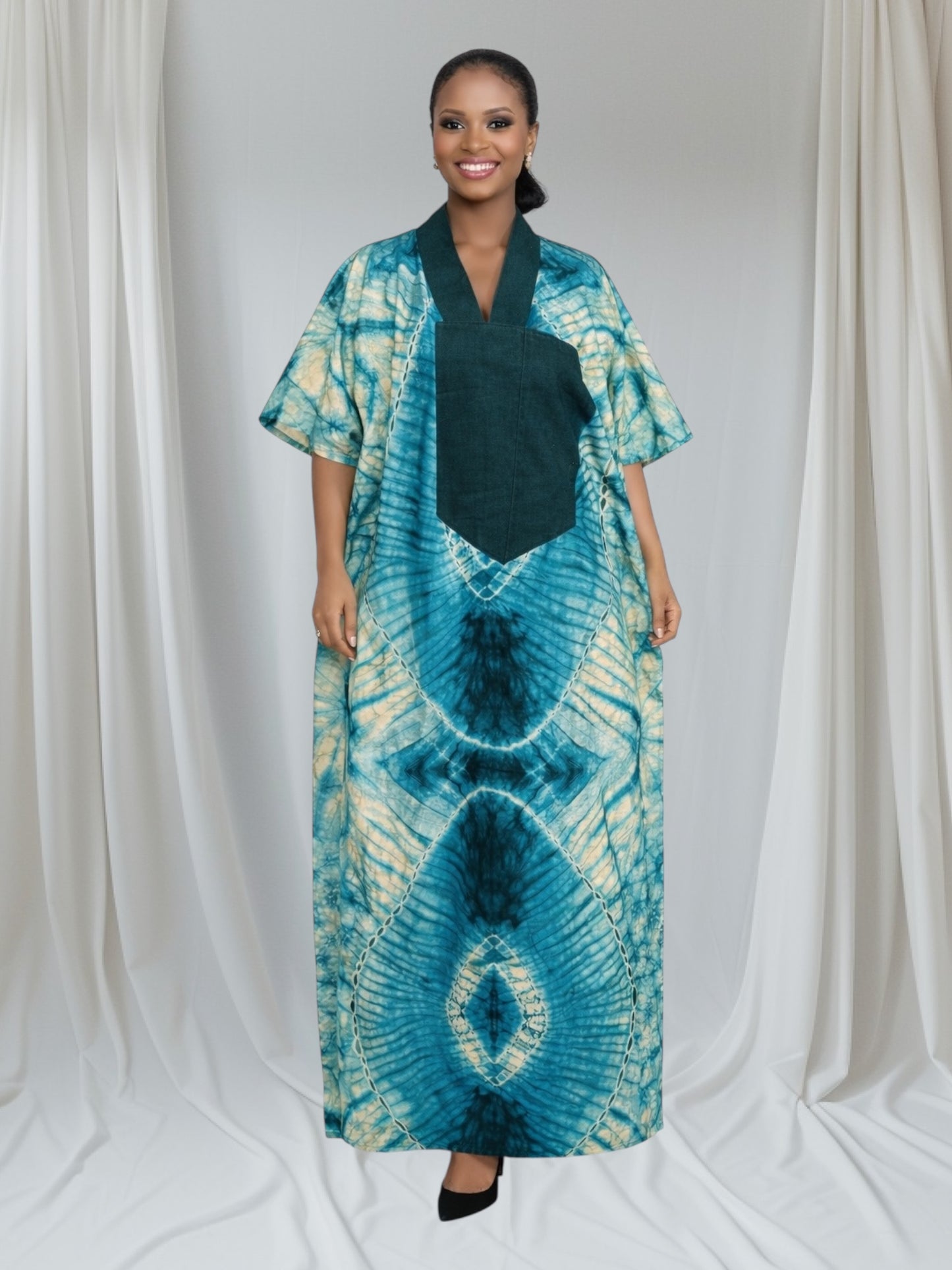 CRZ Elegant Ankara With Aso Oke Kaftan Dress