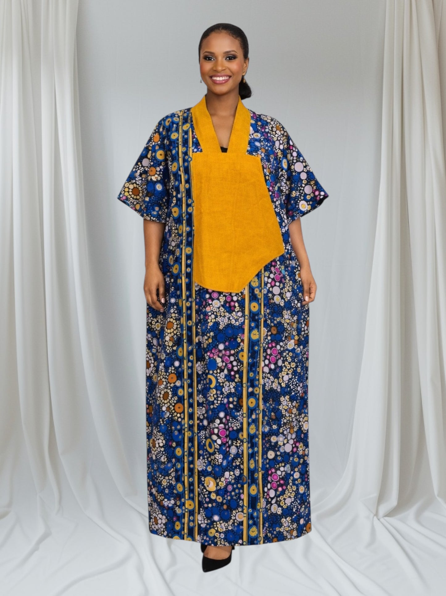 CRZ Elegant Ankara With Aso Oke Kaftan Dress