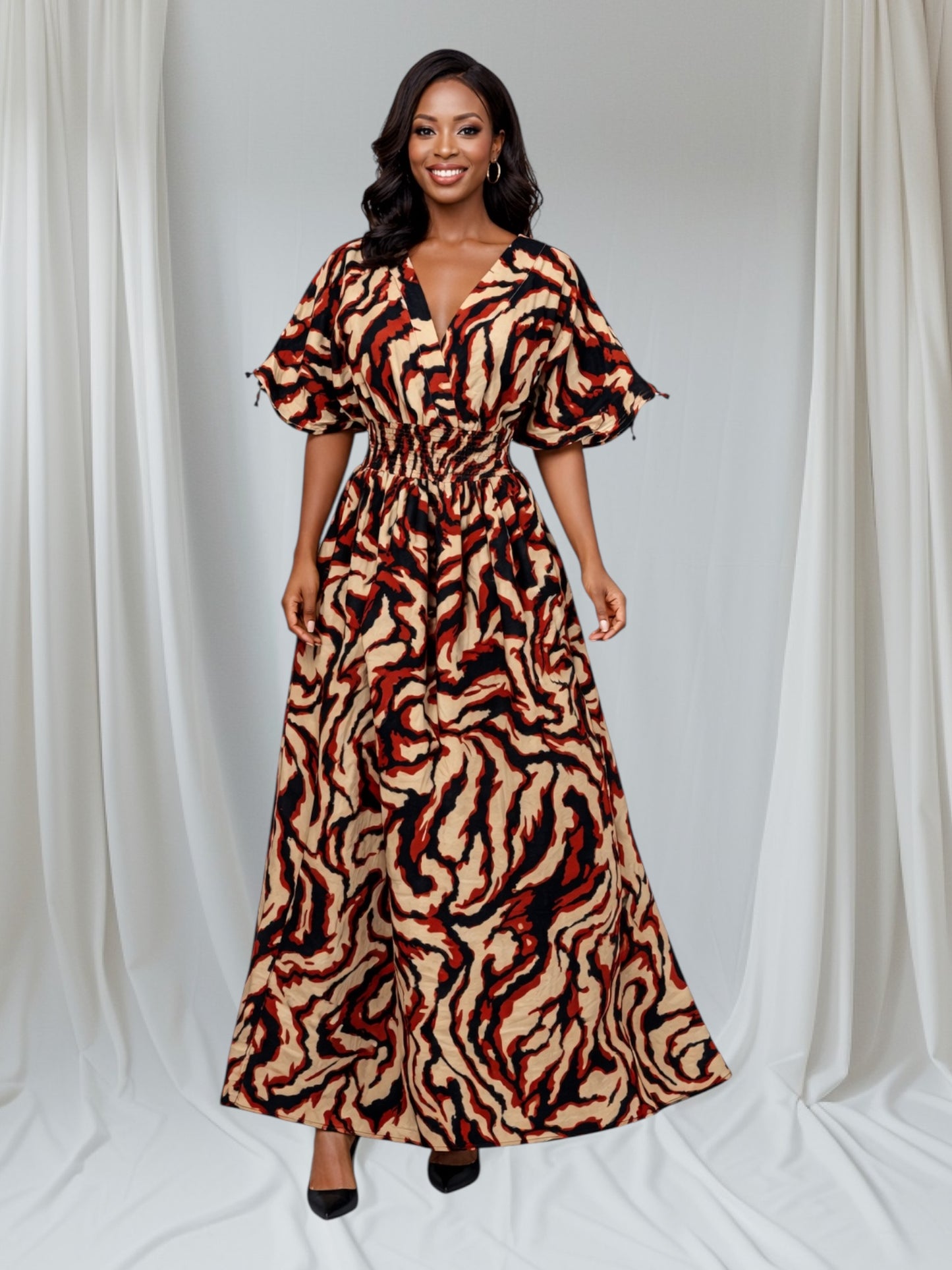 CRZ African Print Maxi Dress With Smoked Waist