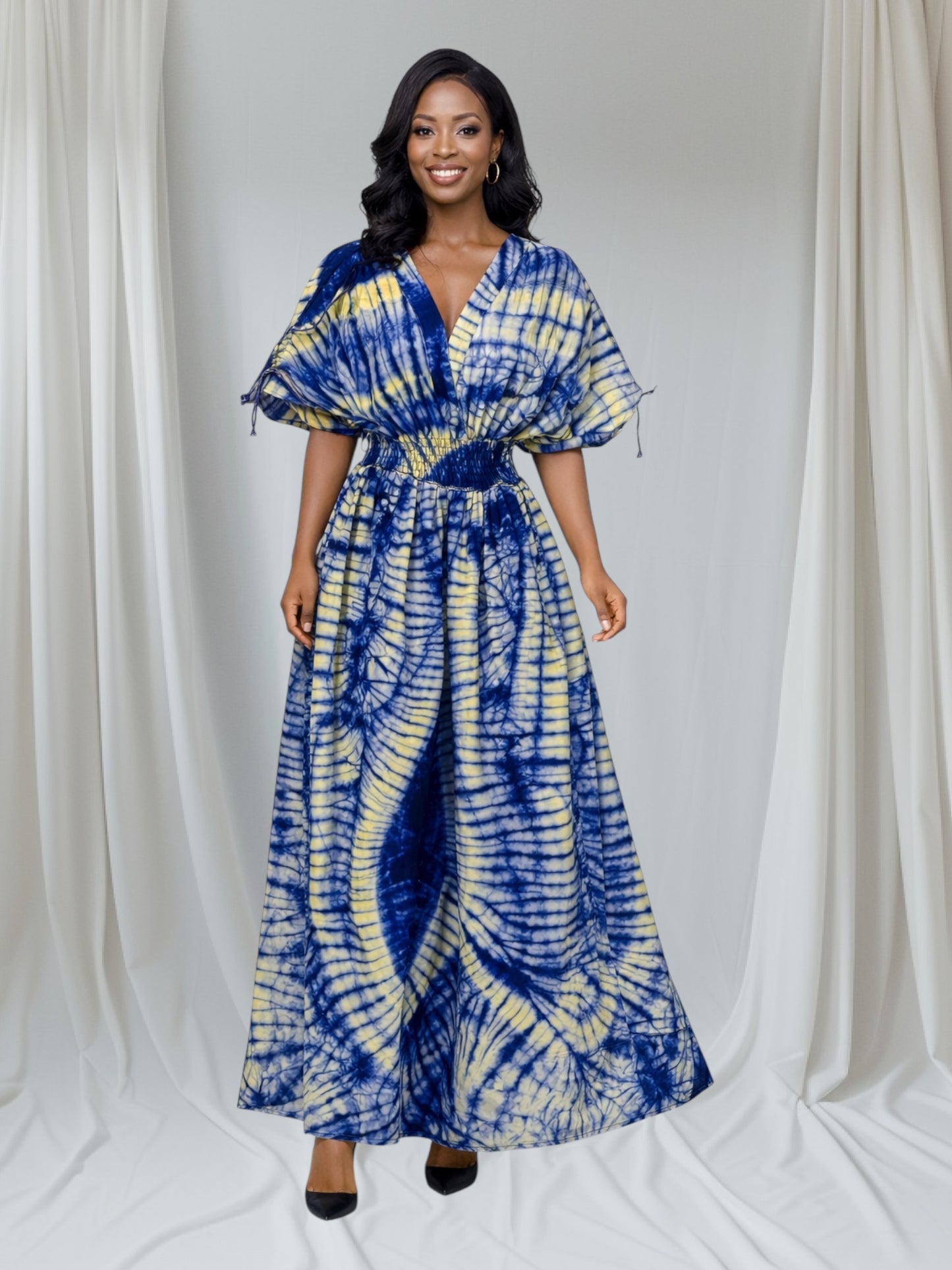 CRZ African Print Maxi Dress With Smoked Waist