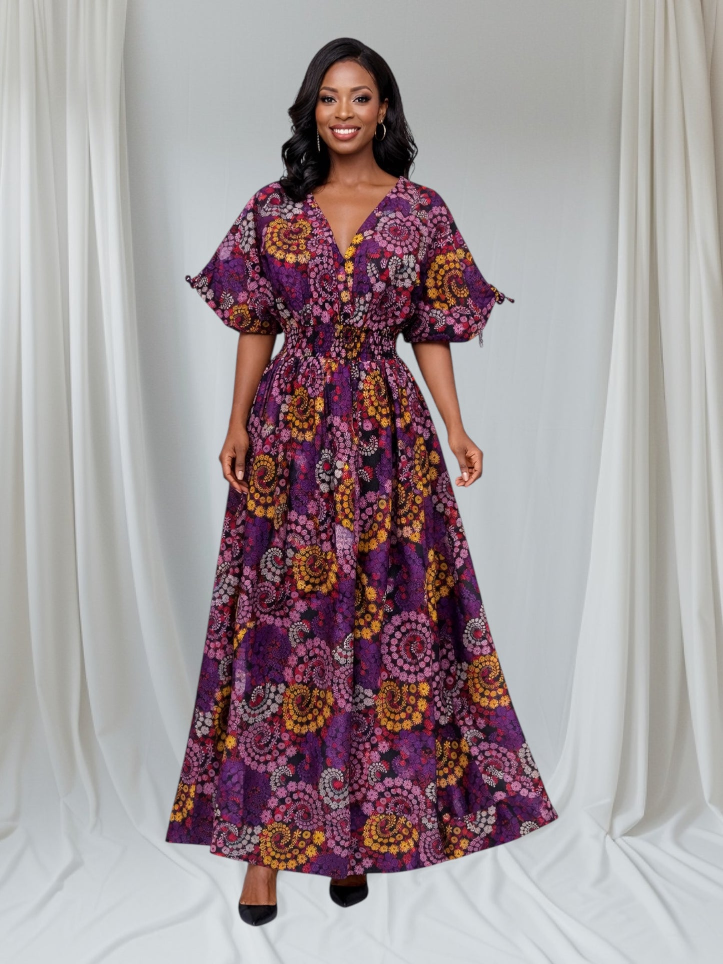 CRZ African Print Maxi Dress With Smoked Waist