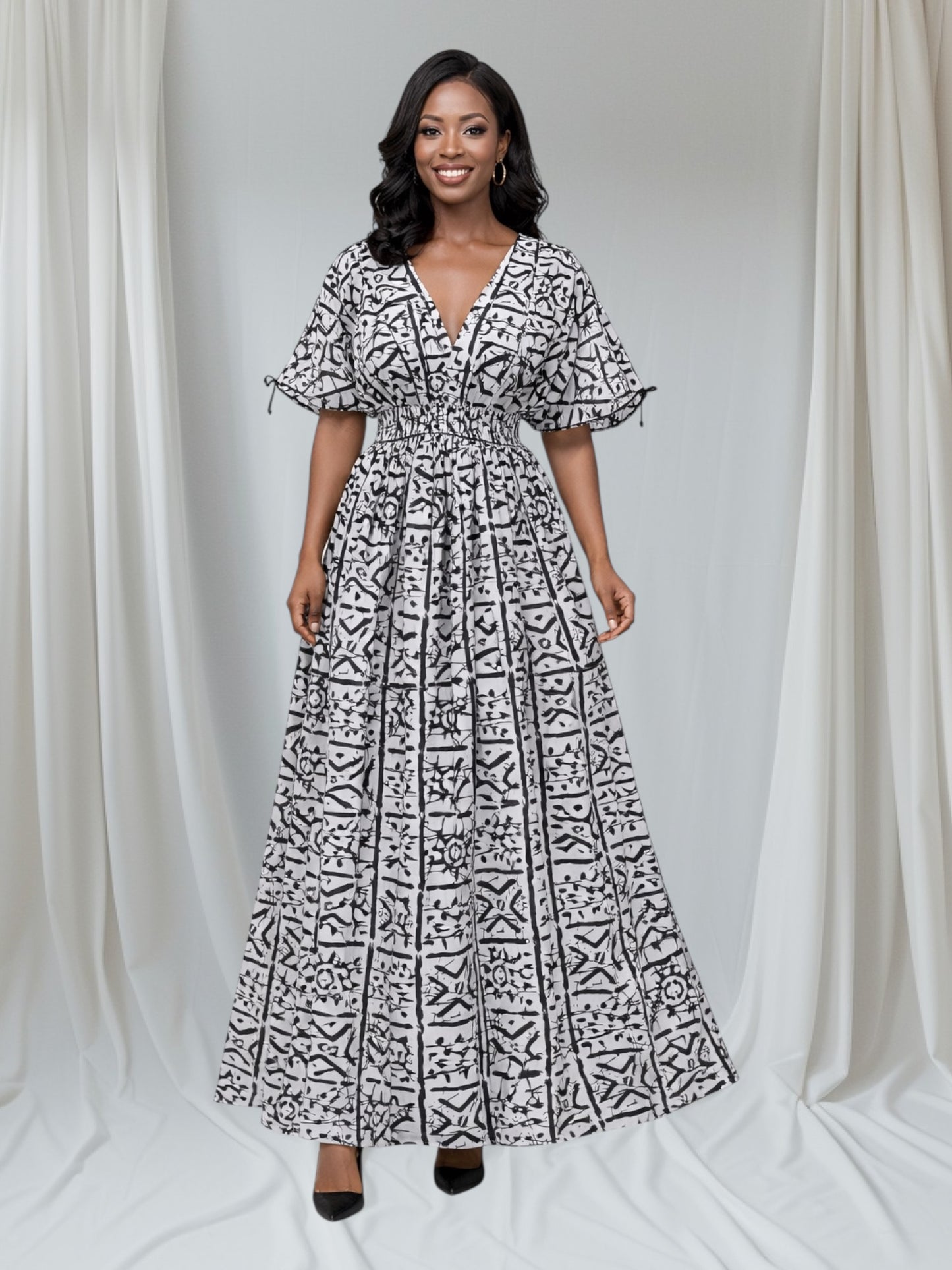 CRZ African Print Maxi Dress With Smoked Waist