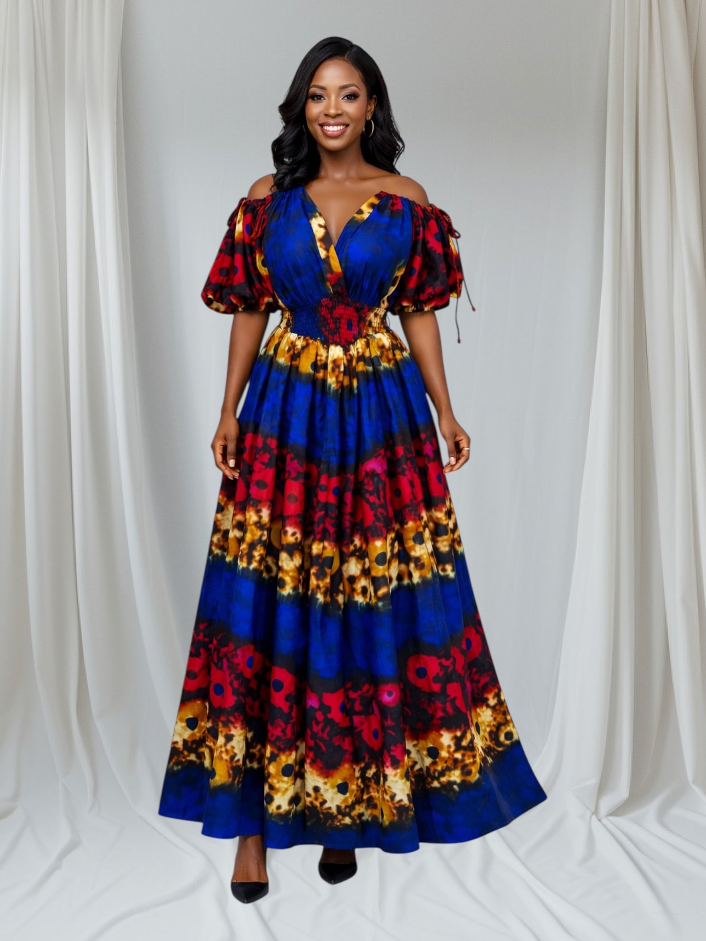 CRZ African Print Maxi Dress With Smoked Waist