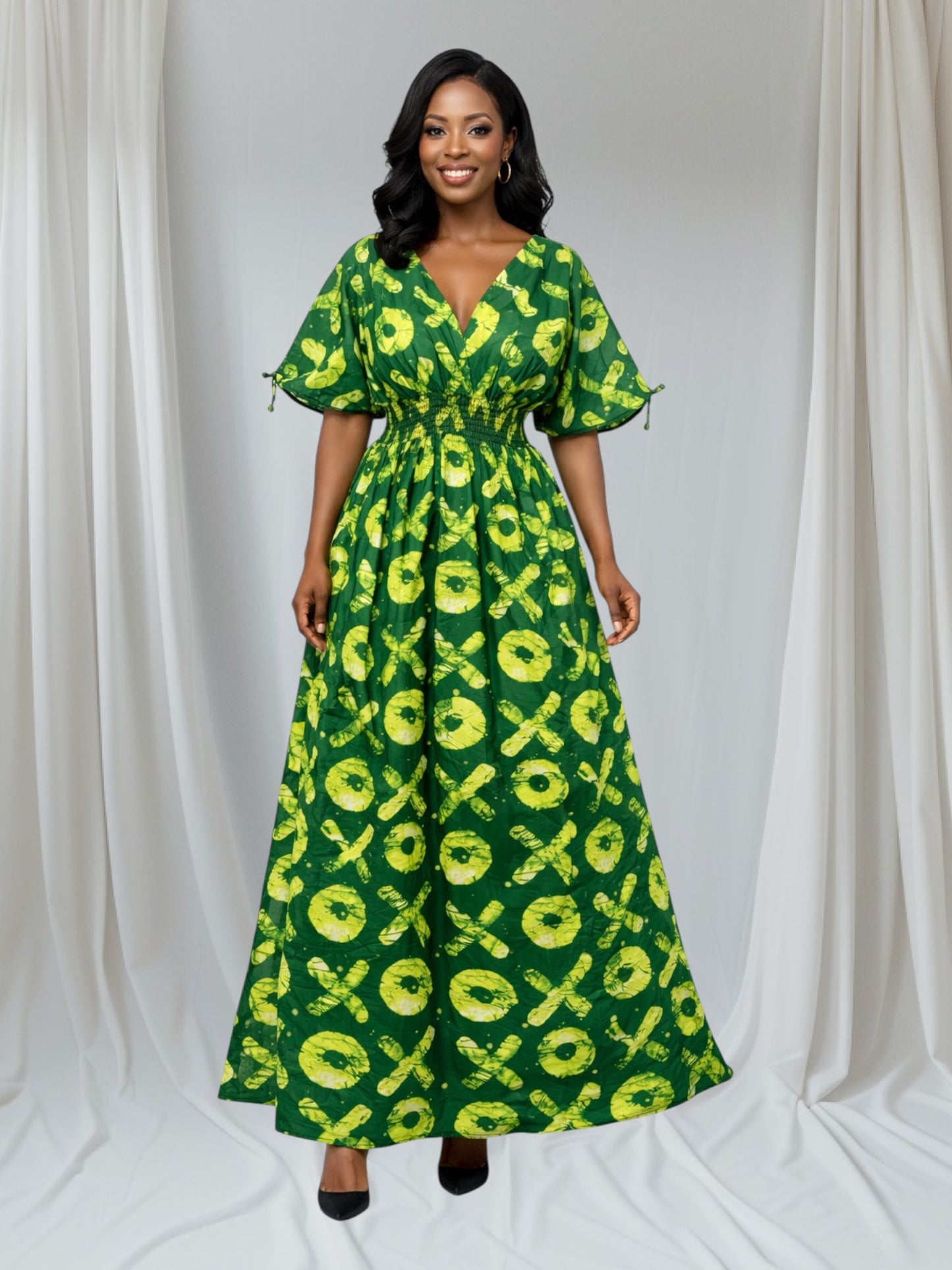 CRZ African Print Maxi Dress With Smoked Waist