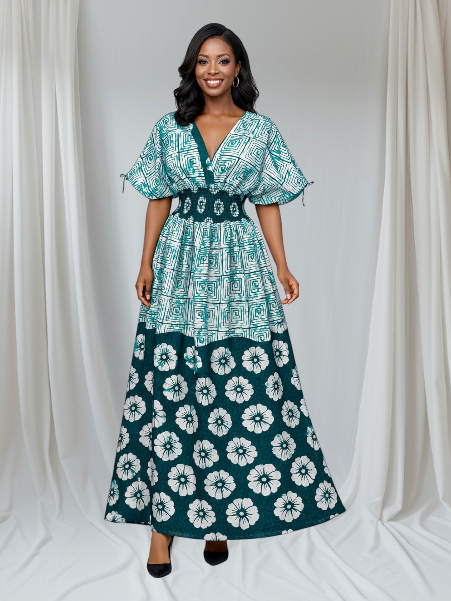 CRZ African Print Maxi Dress With Smoked Waist