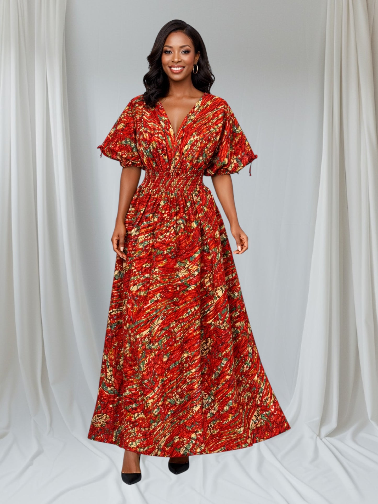 CRZ African Print Maxi Dress With Smoked Waist