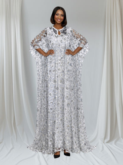 CRZ 59 Inches Long Luxury Sequin Lace Bubu Kaftan Dress