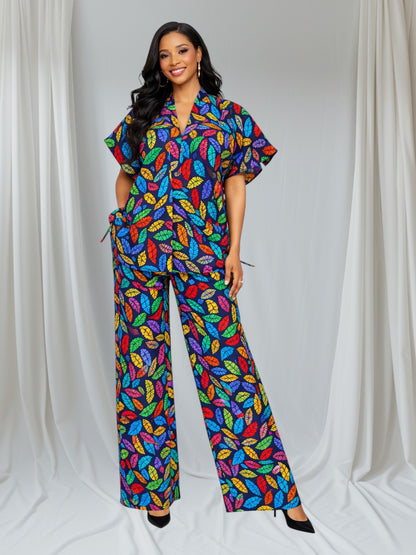 CRZ Elegant African Print Top With Side Draw String and Palazzo Pant Trousers