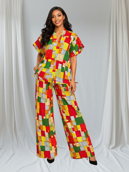 CRZ Elegant African Print Top With Side Draw String and Palazzo Pant Trousers
