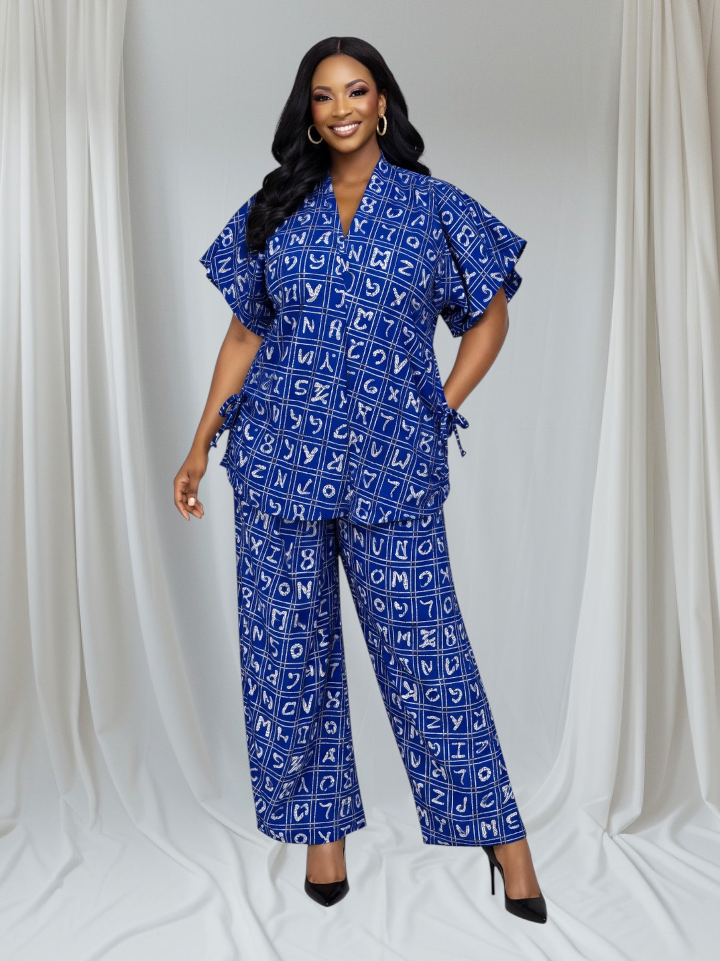 CRZ Elegant African Print Top With Side Draw String and Palazzo Pant Trousers