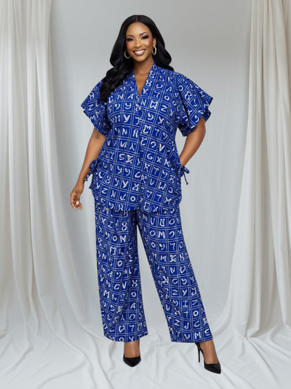 CRZ Elegant African Print Top With Side Draw String and Palazzo Pant Trousers