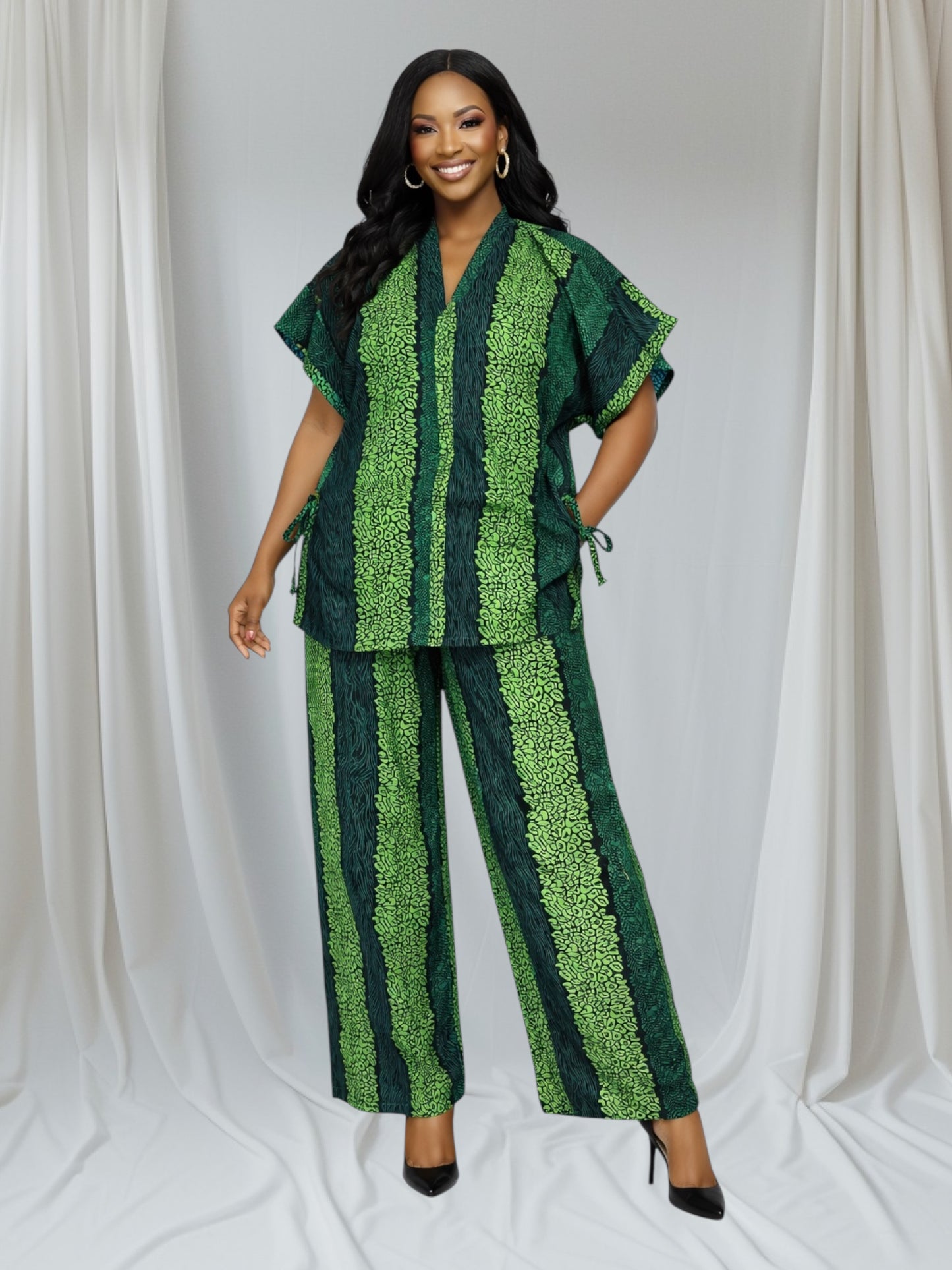 CRZ Elegant African Print Top With Side Draw String and Palazzo Pant Trousers