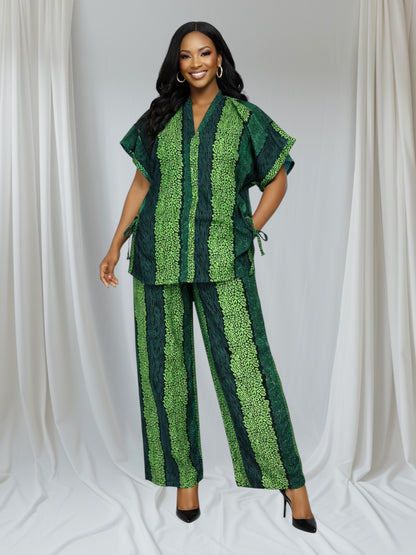 CRZ Elegant African Print Top With Side Draw String and Palazzo Pant Trousers