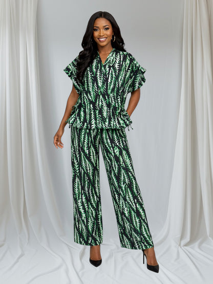 CRZ Elegant African Print Top With Side Draw String and Palazzo Pant Trousers