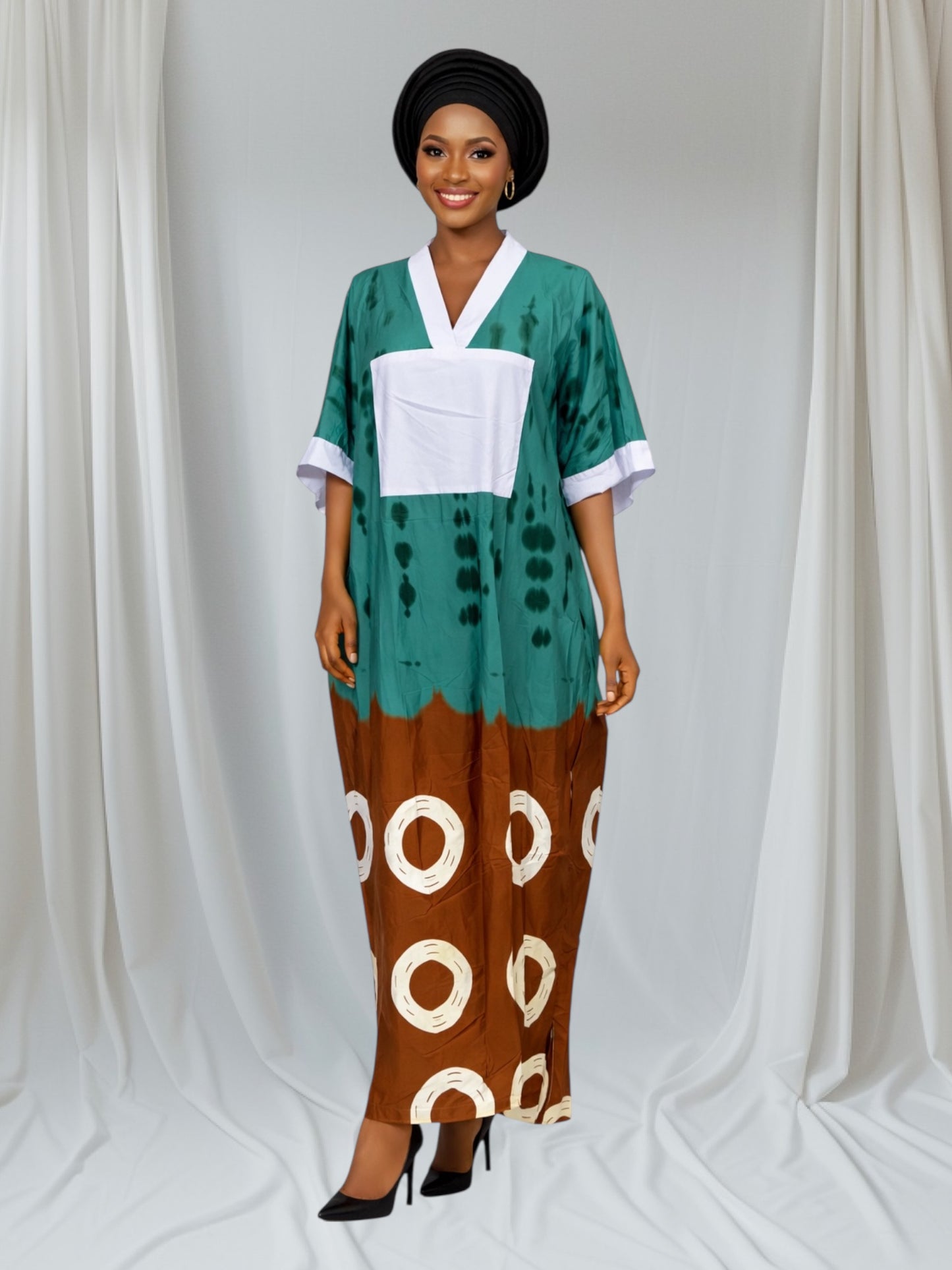 Crescenza Adire Print African Kaftan Maxi Dress 12010