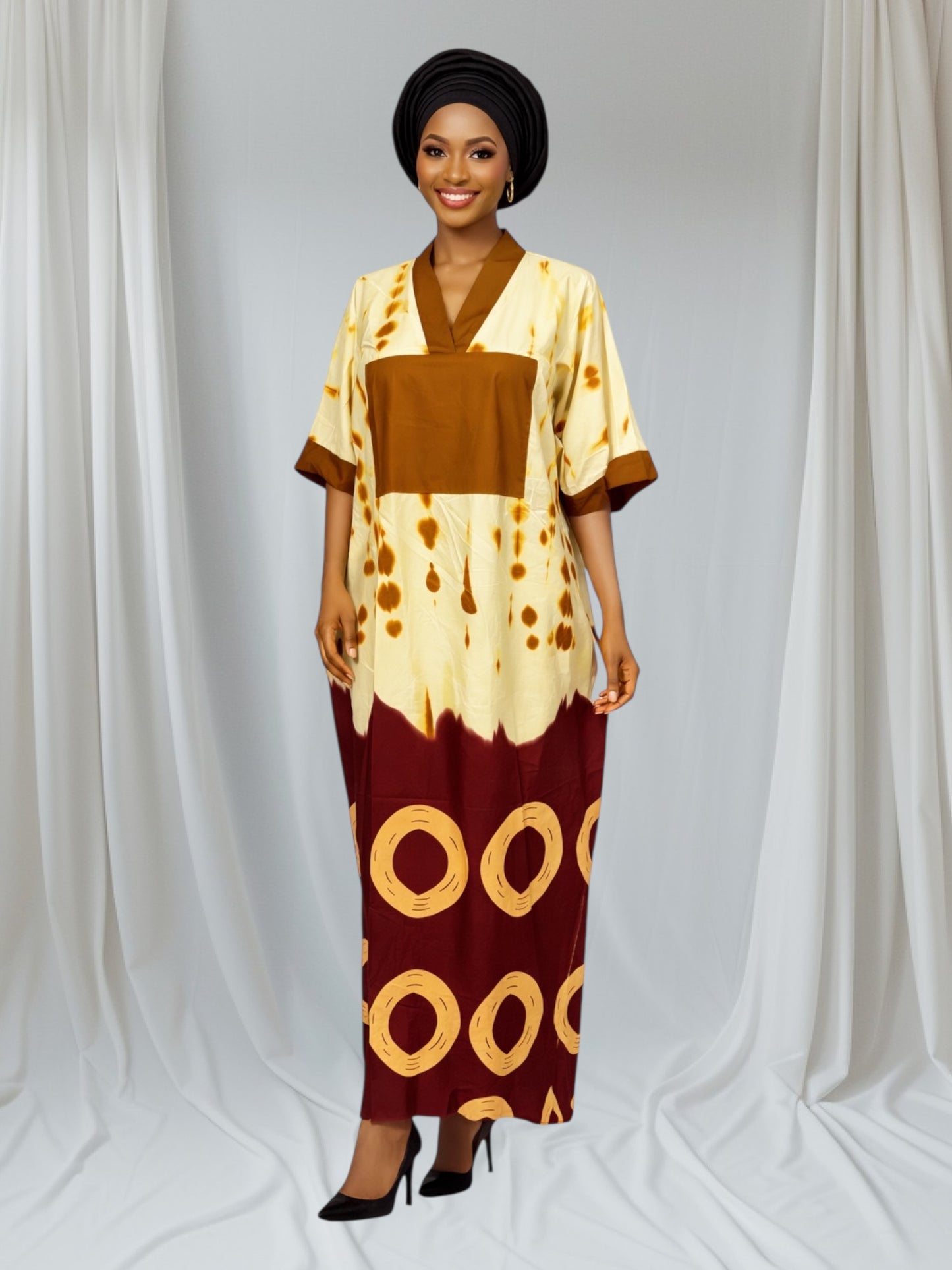 Crescenza Adire Print African Kaftan Maxi Dress 12010