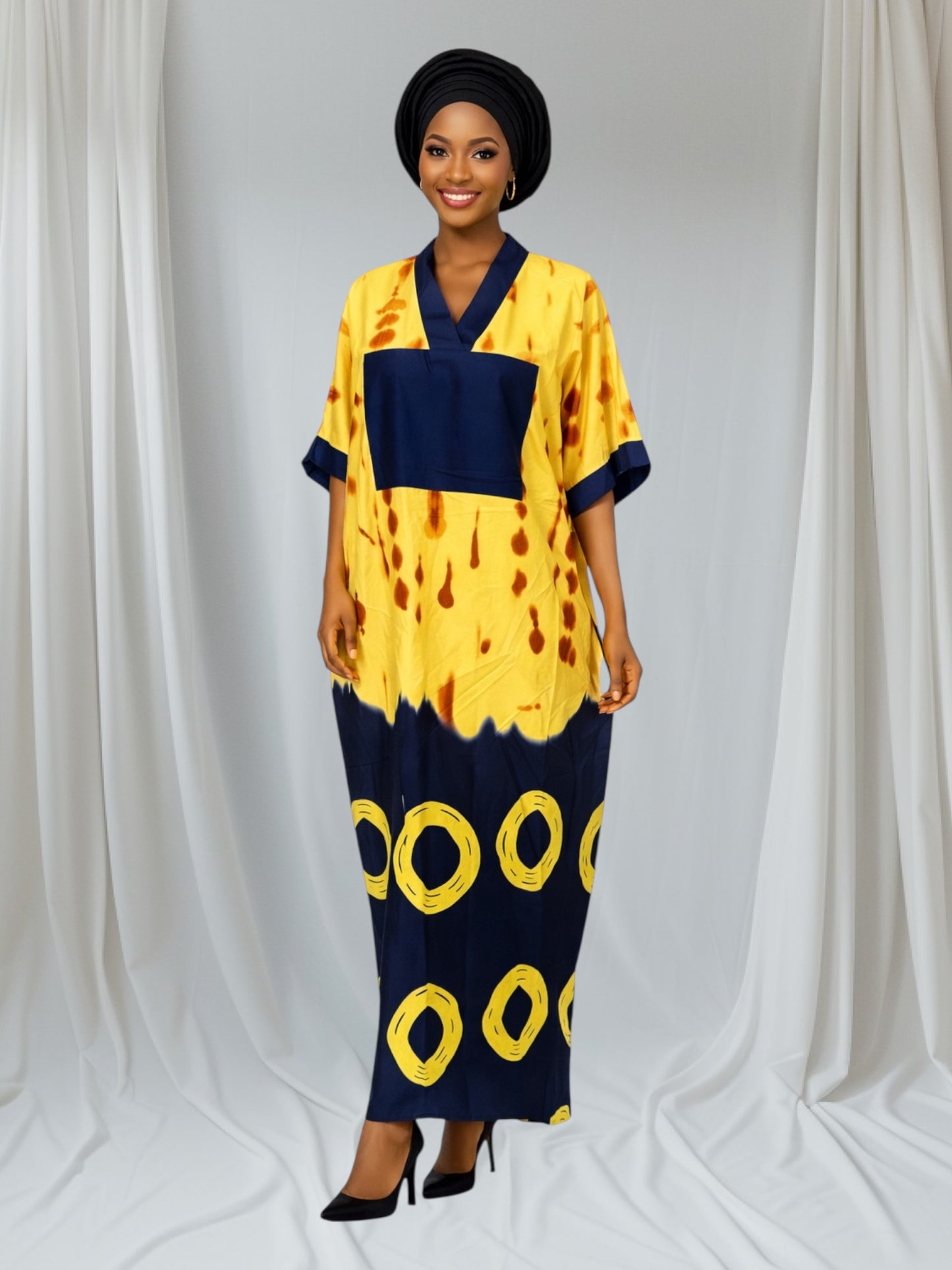 Crescenza Adire Print African Kaftan Maxi Dress 12010