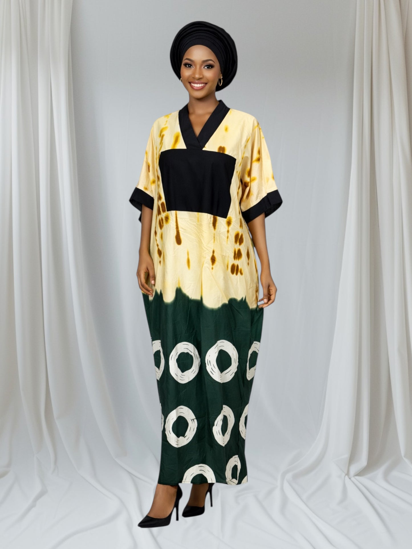 Crescenza Adire Print African Kaftan Maxi Dress 12010