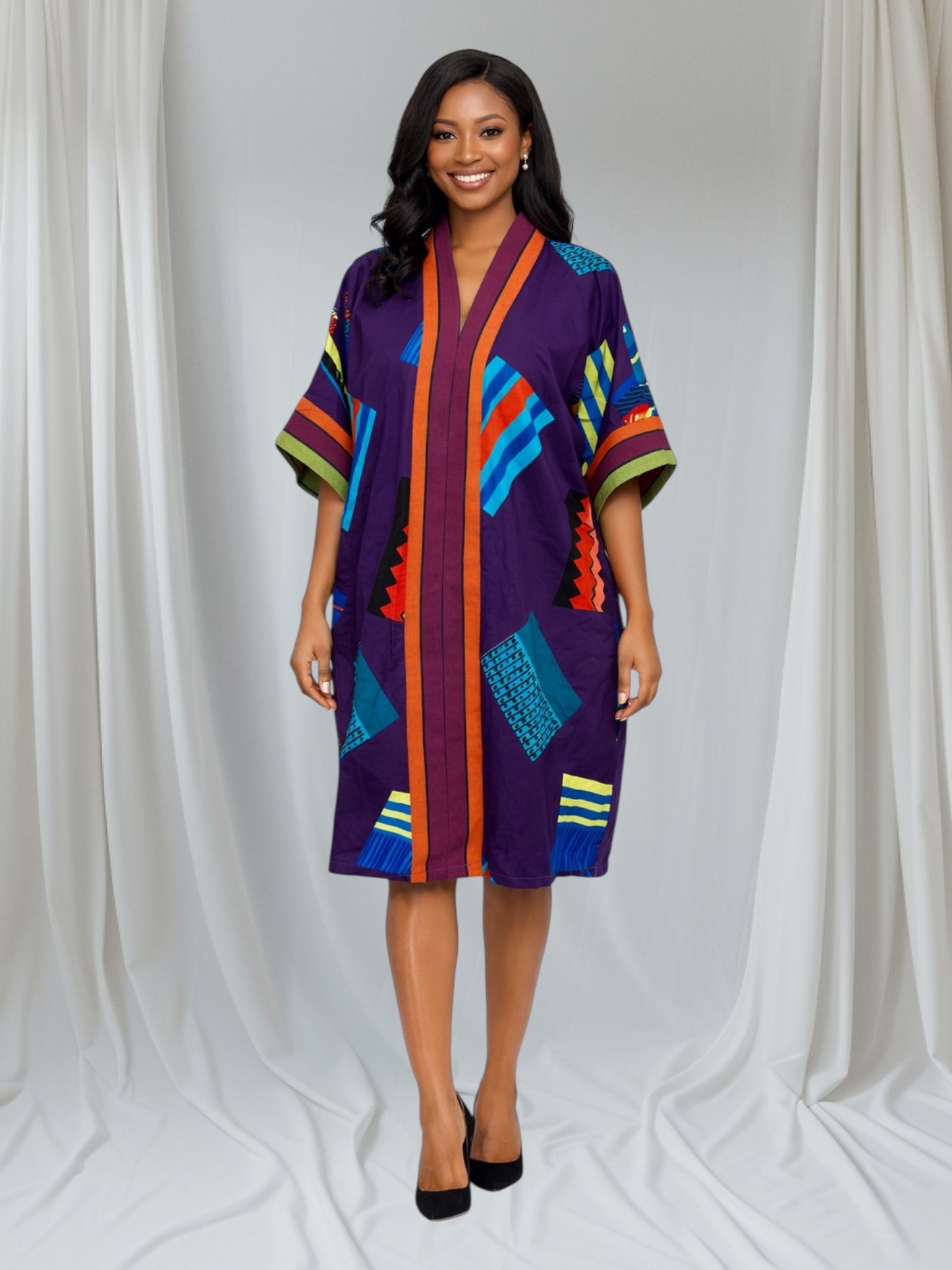 Crescenza Multicolor Ankara Dress Designed With Aso Oke
