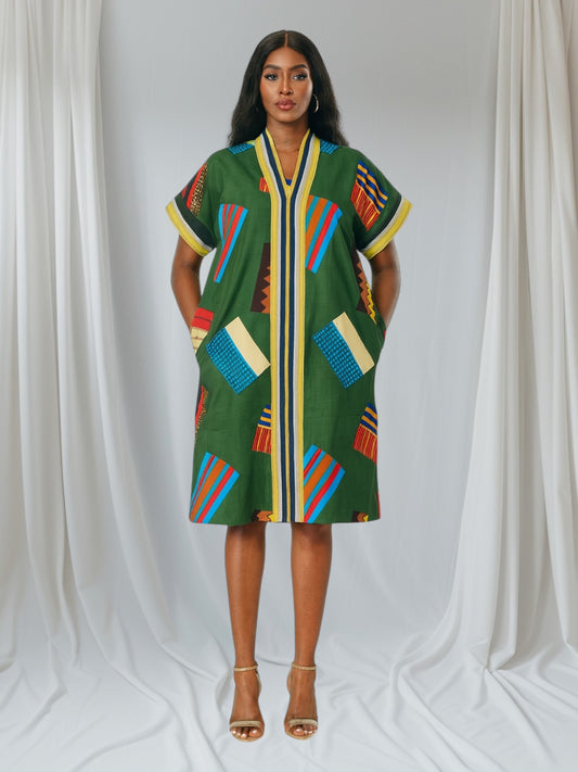 Crescenza Multicolor Ankara Dress Designed With Aso Oke