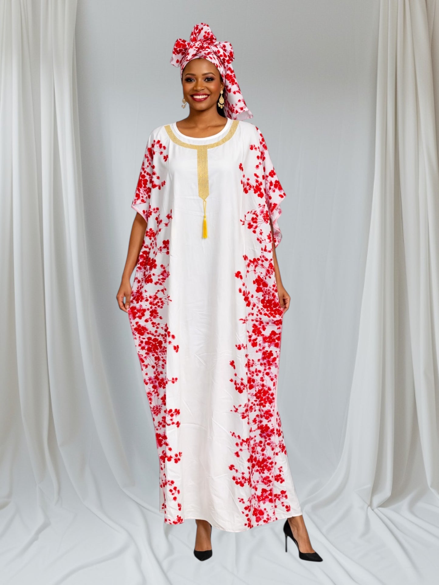 CRZ Kaftan Dress Embellished With Gold Color Rhinestones 048