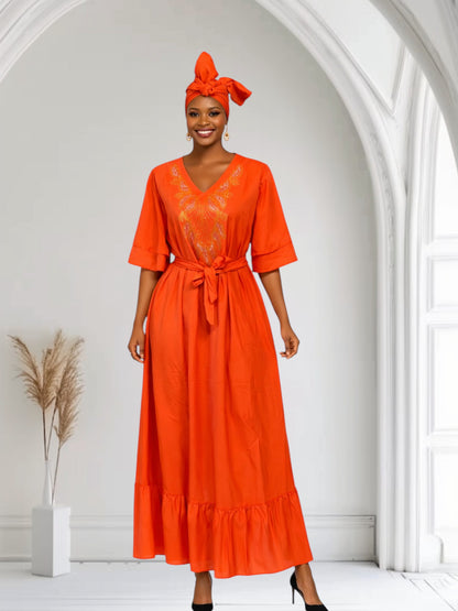 CRZ Elegant Dress Embellished With Rhinestones 5014