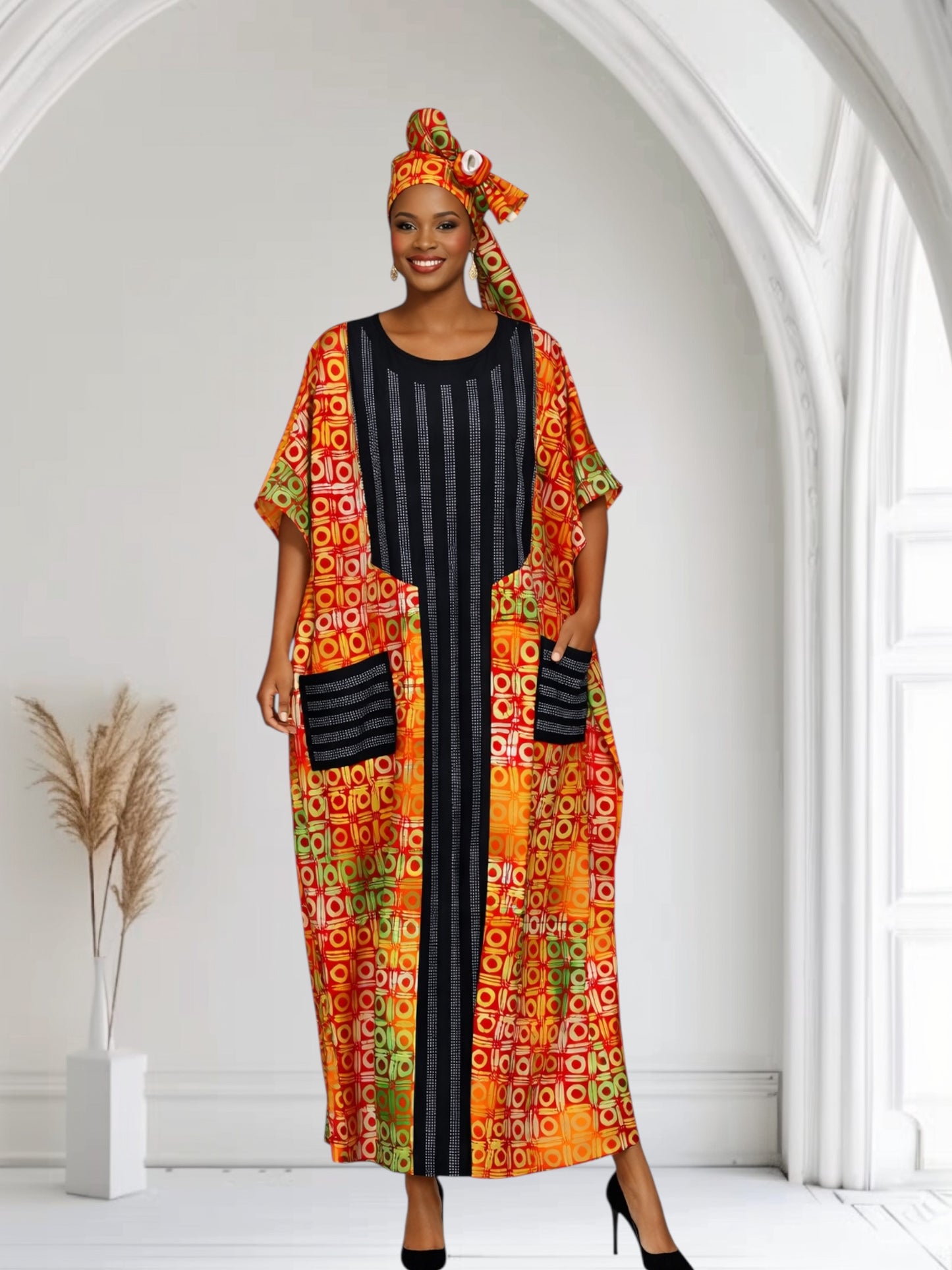 CRZ Kaftan With Silver Rhinestone Embellishment With Front Pocket 136
